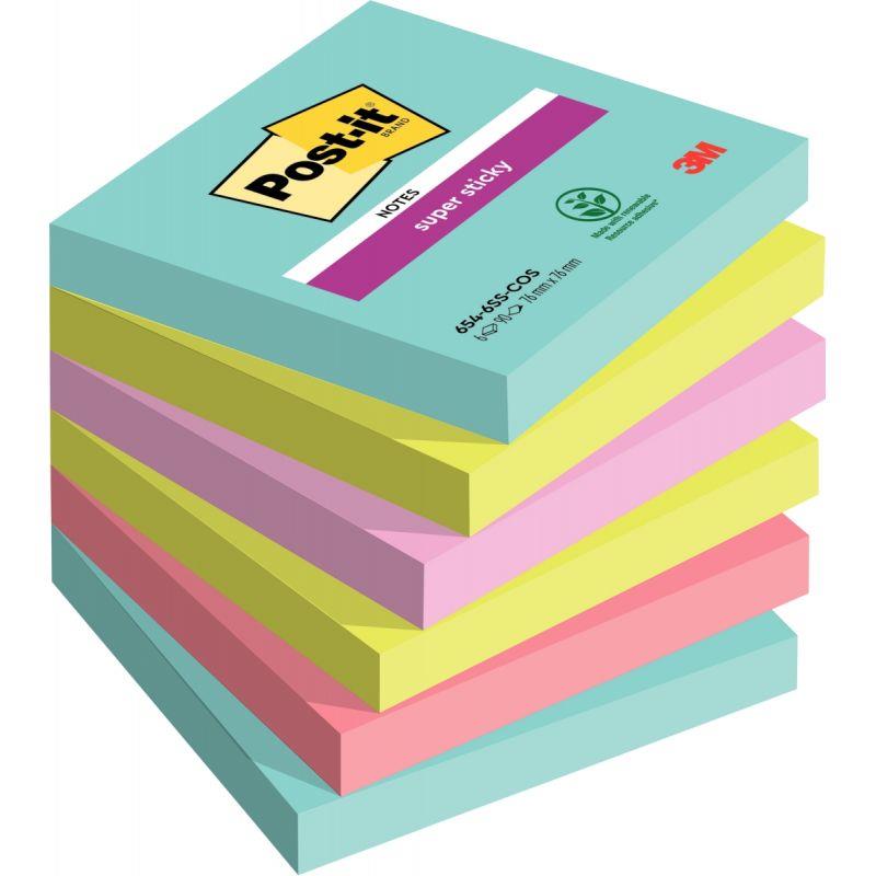 Image de  Paquet de 6 blocs de 90 feuilles Super Sticky post-it, 76 x 76 mm, coloris Miami 