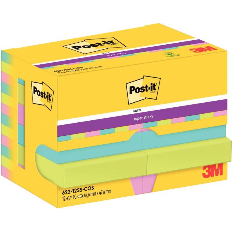 Image de  Paquet de 12 blocs de 90 feuilles Super Sticky post-it, 476 x 476 mm, couleurs Cosmic 