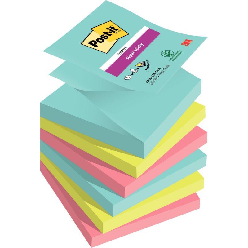 Image de  Lot de 6 blocs de 90 feuilles Z-Notes Super Sticky post-it, 76 x 76 mm, couleurs Miami 