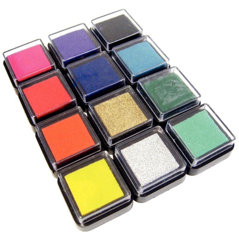 Image de  Set de 12 encreurs format 3.5x3.5cm assortis 