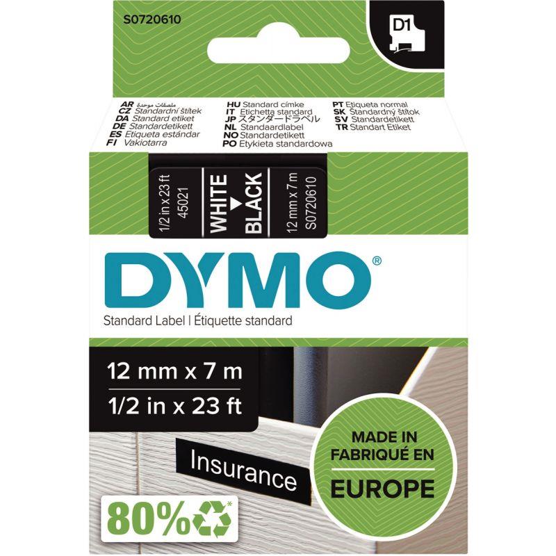 Image de  Recharge DYMO D1 12 mm x 7 m blanc sur noir 