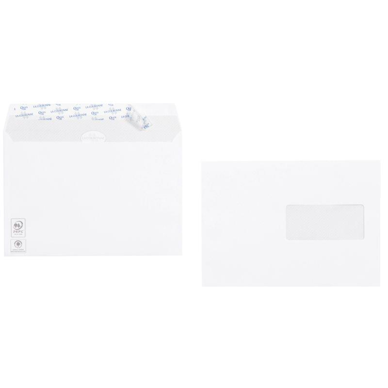Image de  Boite de 500 enveloppes blanches 162x229mm 90g bande silliconnée fenêtre 45x100mm 