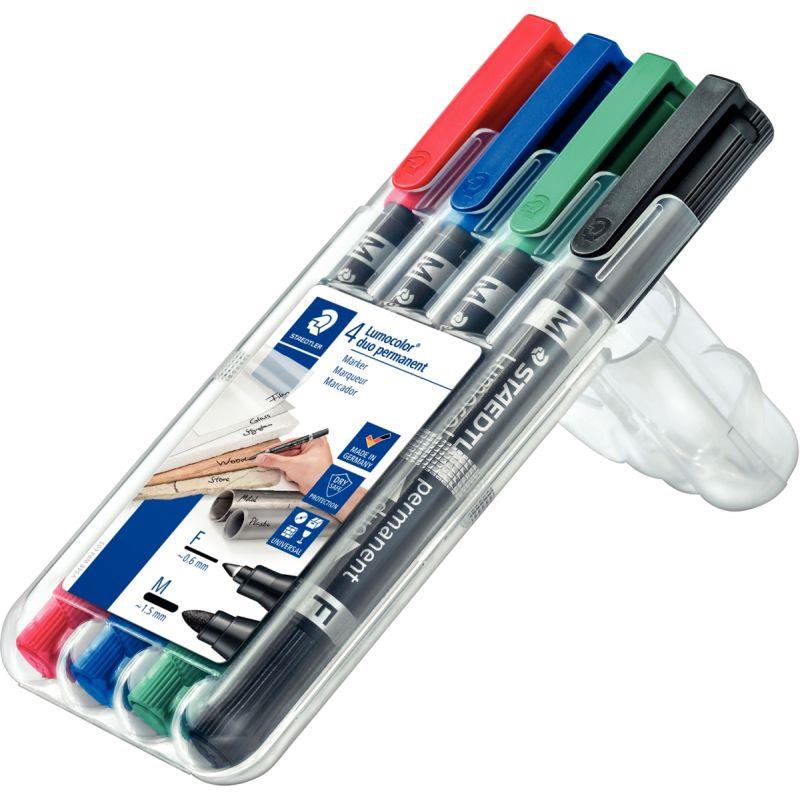 Image de  Étui de 4 marqueurs permanents Lumocolor Duo assortis 