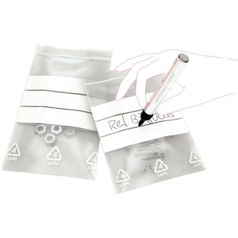 Image de  Carton de 1000 sachets ZIP 180x120mm transparent/bandes blanches 