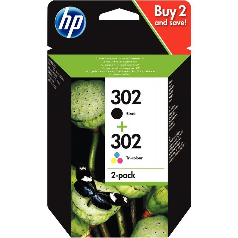 Image de  HP 302 pack de 2 cartouches d''encre noire et trois couleurs authentiques (X4D37AE) 