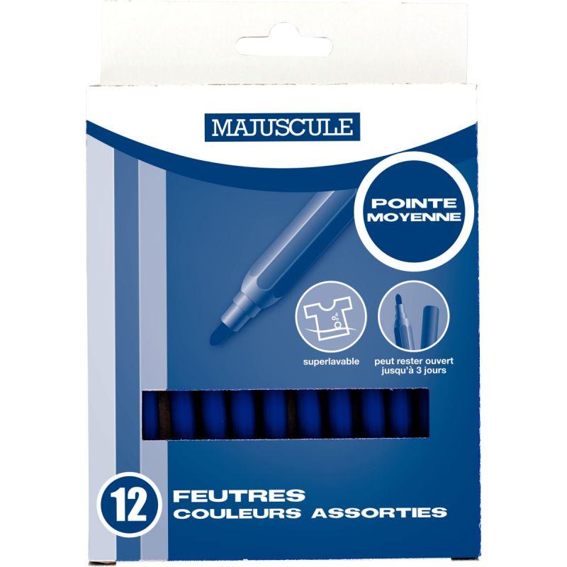 Image de  Pochette de 12 feutres Majuscule pointe moyenne bleu foncé 