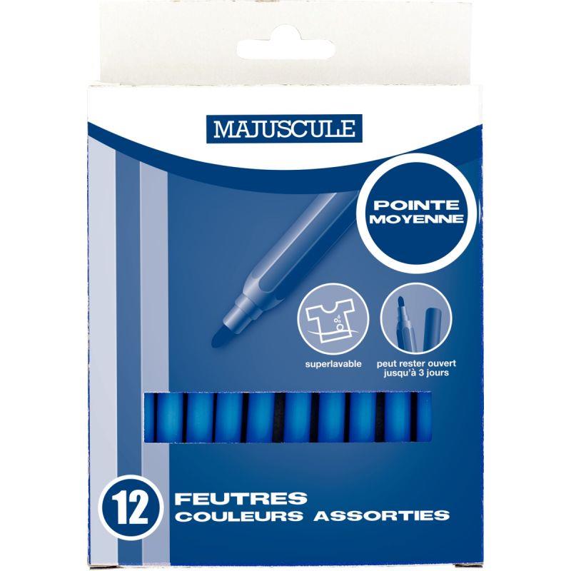 Image de  Pochette de 12 feutres Majuscule pointe moyenne bleu clair 