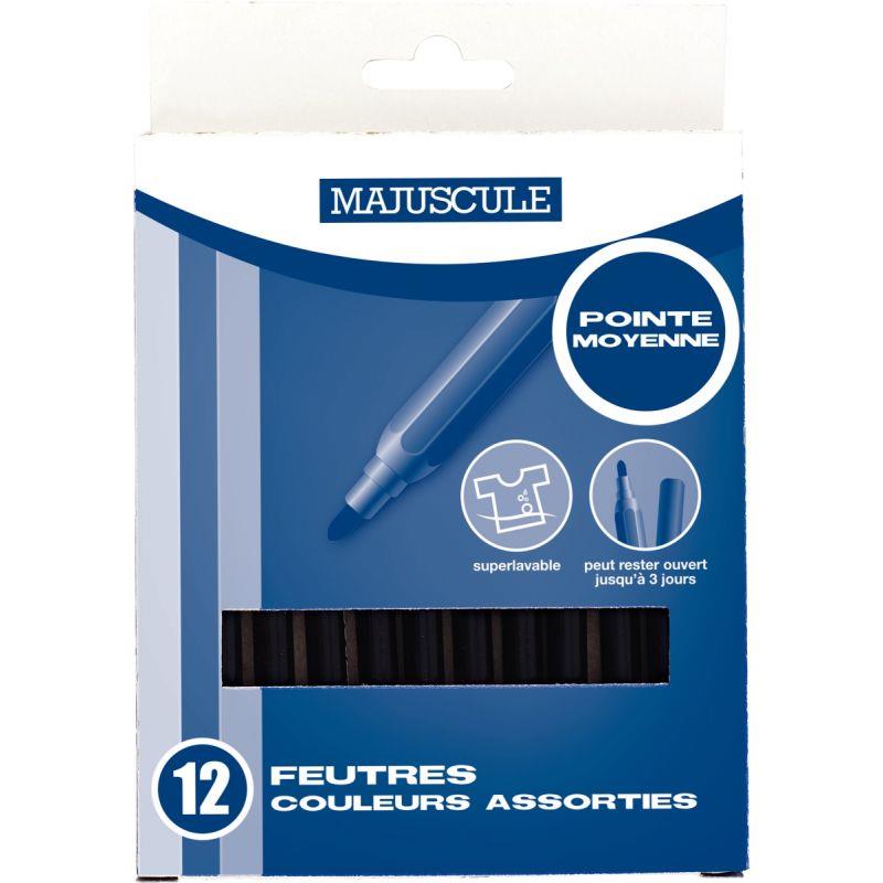 Image de  Pochette de 12 feutres Majuscule pointe moyenne noir 