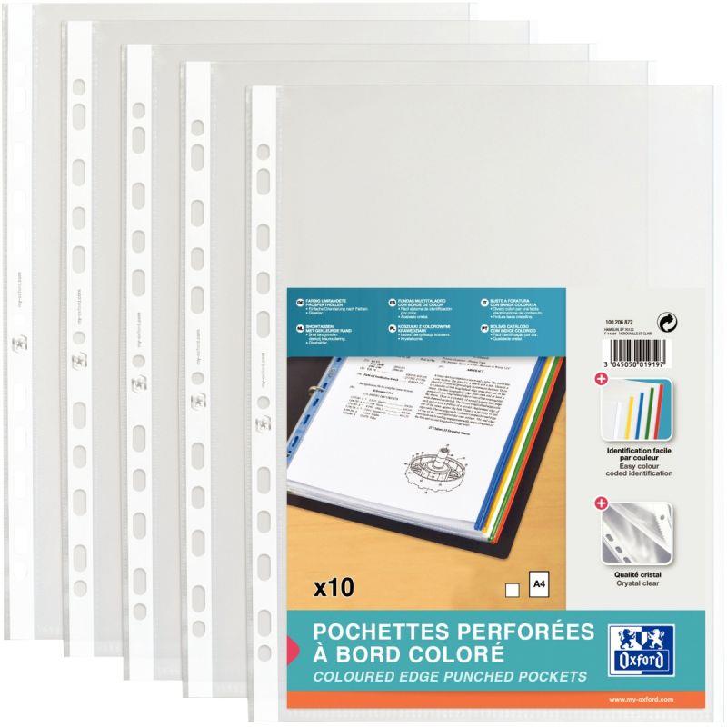 Image de  Sachet de 10 pochettes perforées en polypropylène + bords coloris blanc 