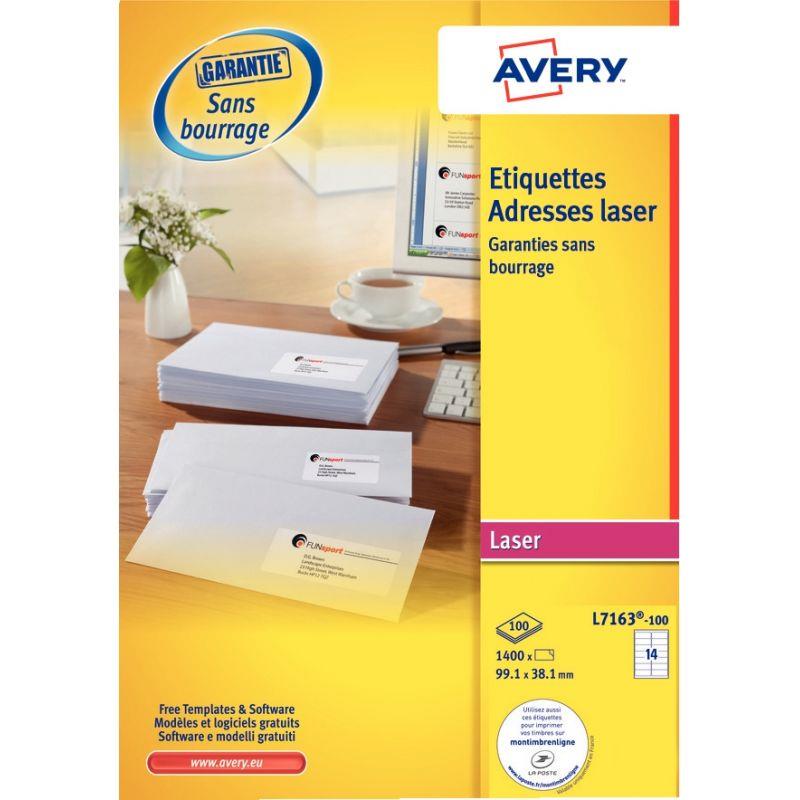 Image de  Pochette de 1400 étiquettes adhésives blanches laser 99,1x38,1mm 