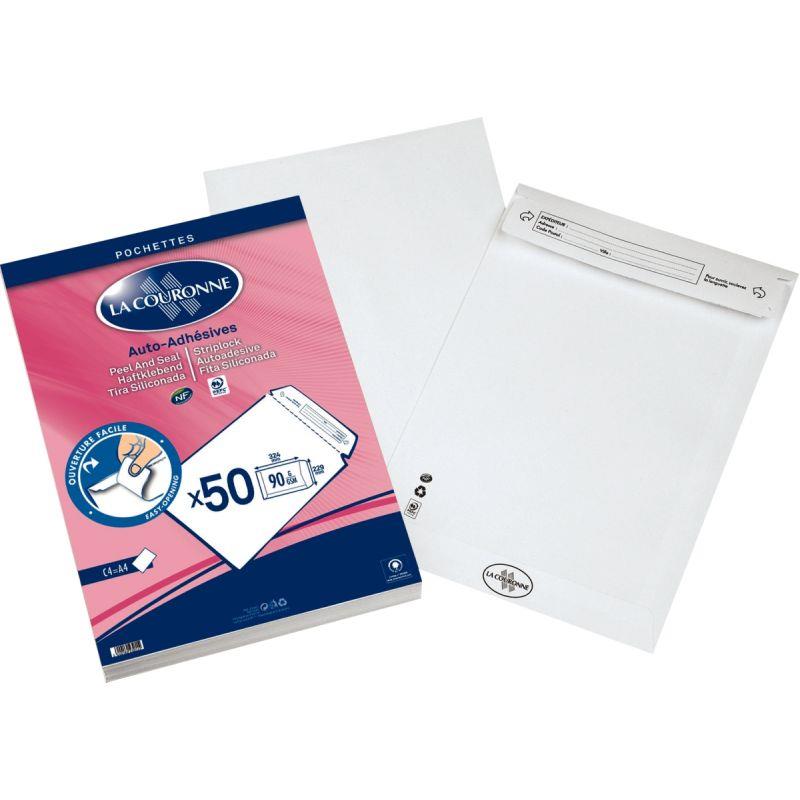 Image de  Paquet de 50 pochettes blanches 229x324mm 90g bande siliconée 
