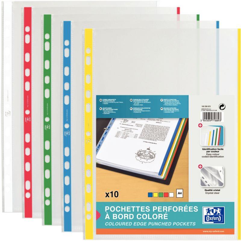 Image de  Sachet de 10 pochettes perforées en polypropylène + bords coloris assortis 