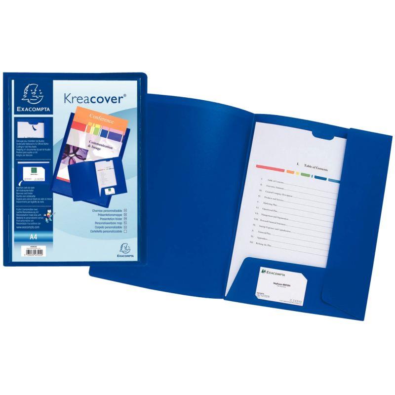 Image de  Chemise de présentation personnalisable 2 rabats KREACOVER en polypropylène 4/10ème, bleu 