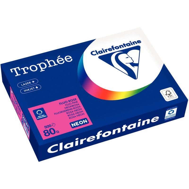 Image de  Ramette de 500 feuilles format A4 80g rose fluo CLAIREFONTAINE 