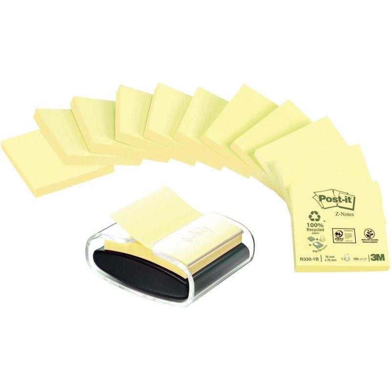 Image de  Lot de 12 blocs Z-notes recyclées avec un dévidoir millénium noir offert 