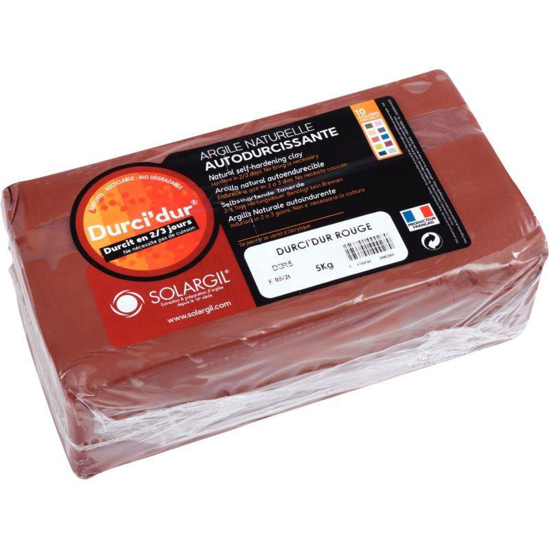 Image de  Pain de 5 kg argile naturelle à modeler durci dur coloris rouge 