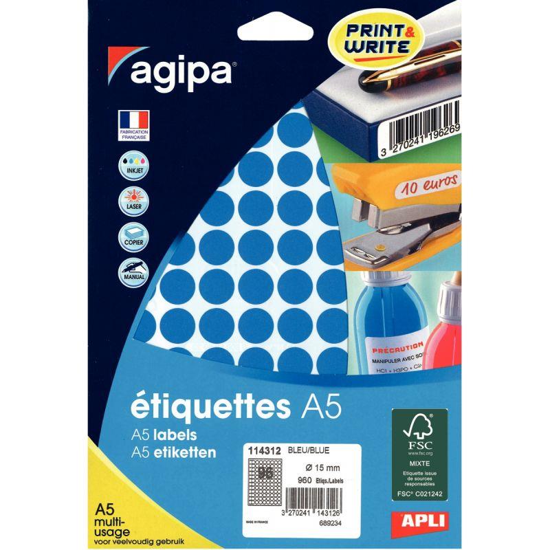 Image de  Etui de 960 pastilles adhésives diamètre 15 mm bleu 