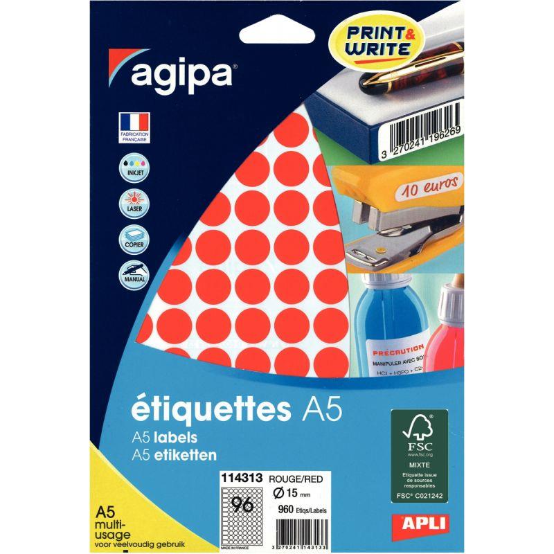 Image de  Etui de 960 pastilles adhésives diamètre 15 mm rouge 