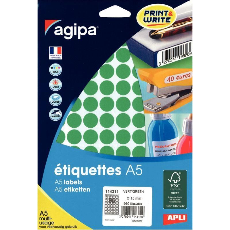 Image de  Etui de 960 pastilles adhésives diamètre 15 mm vert 