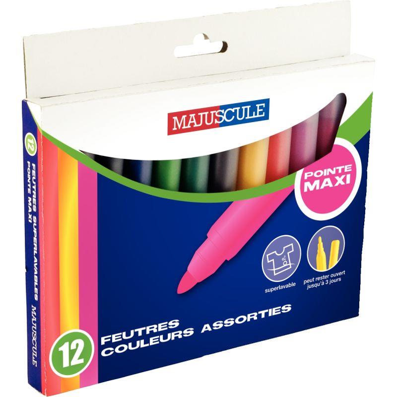 Image de  Pochette de 12 feutres Majuscule pointe large assortis 