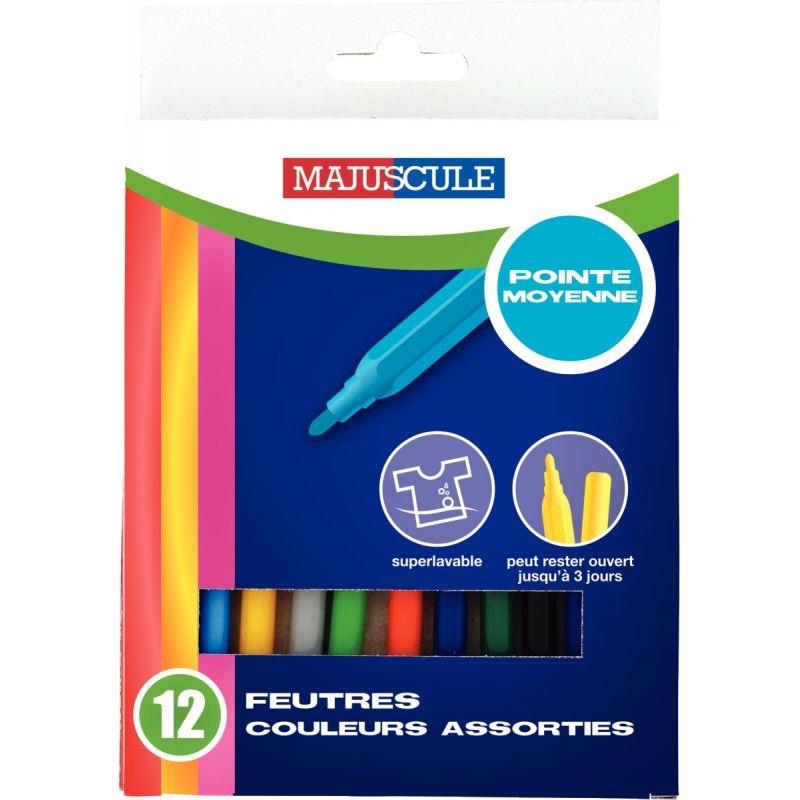 Image de  Pochette de 12 feutres Majuscule pointe moyenne assortis 