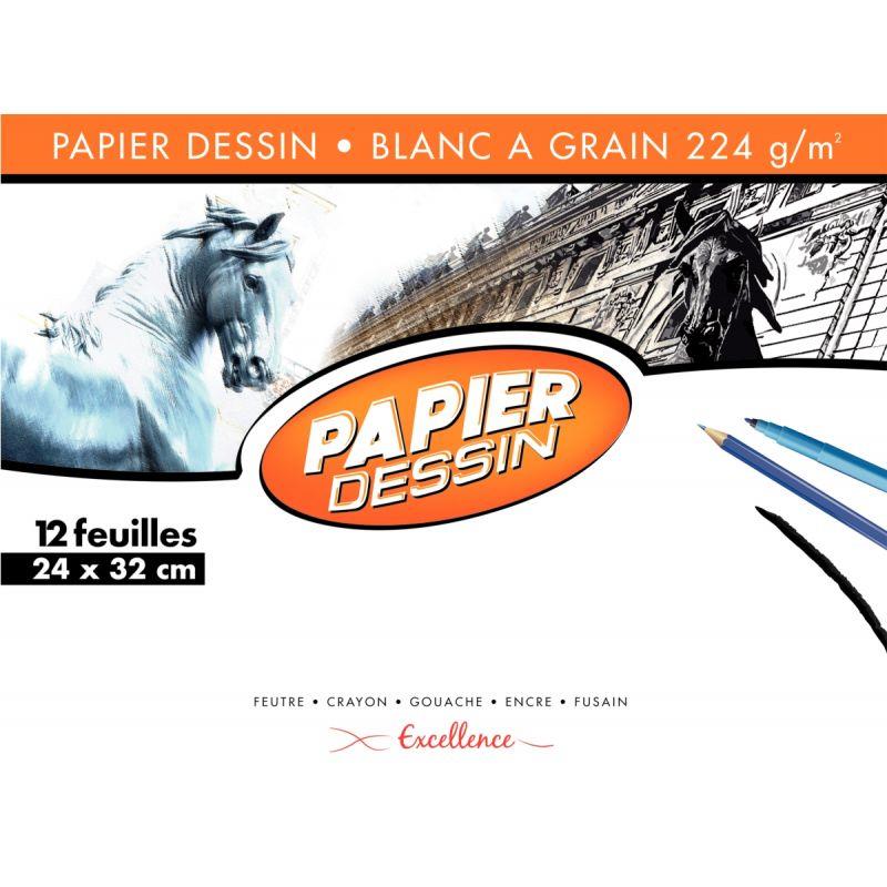 Image de  Pochette de 12 feuilles à dessin 224g format 24x32 cm EXCELLENCE 