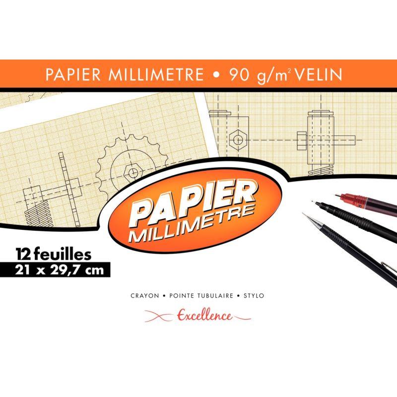 Image de  Pochette de 12 feuilles de papier millimétré, 90g format 21x29,7 cm EXCELLENCE 