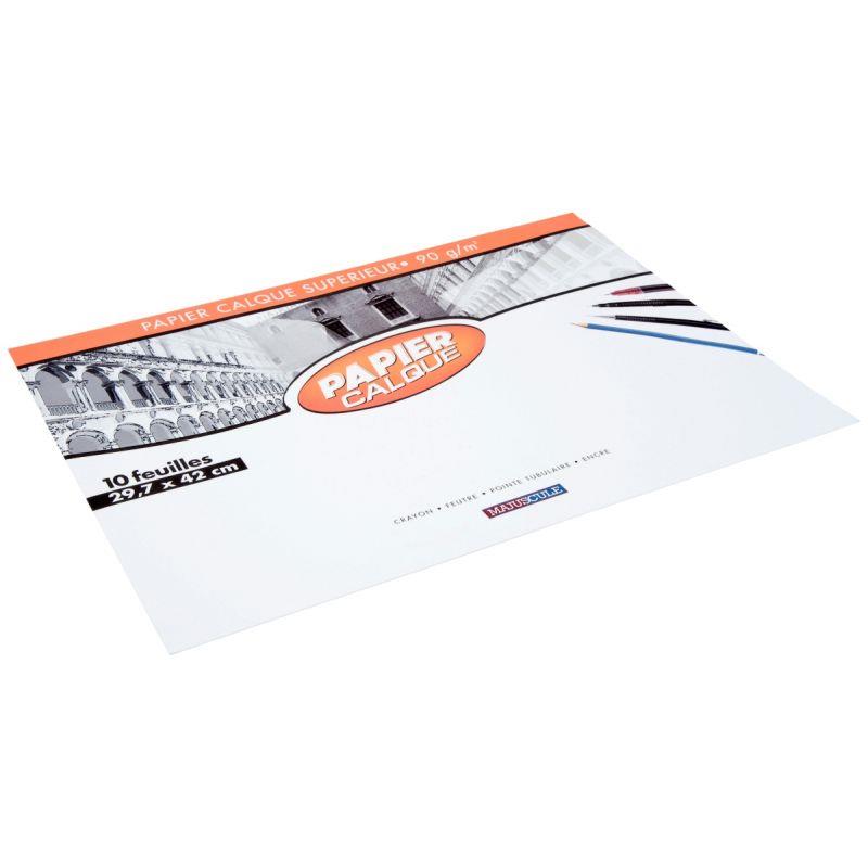 Image de  Pochette de 10 feuilles de papier calque 29,7x42cm 90g MAJUSCULE 