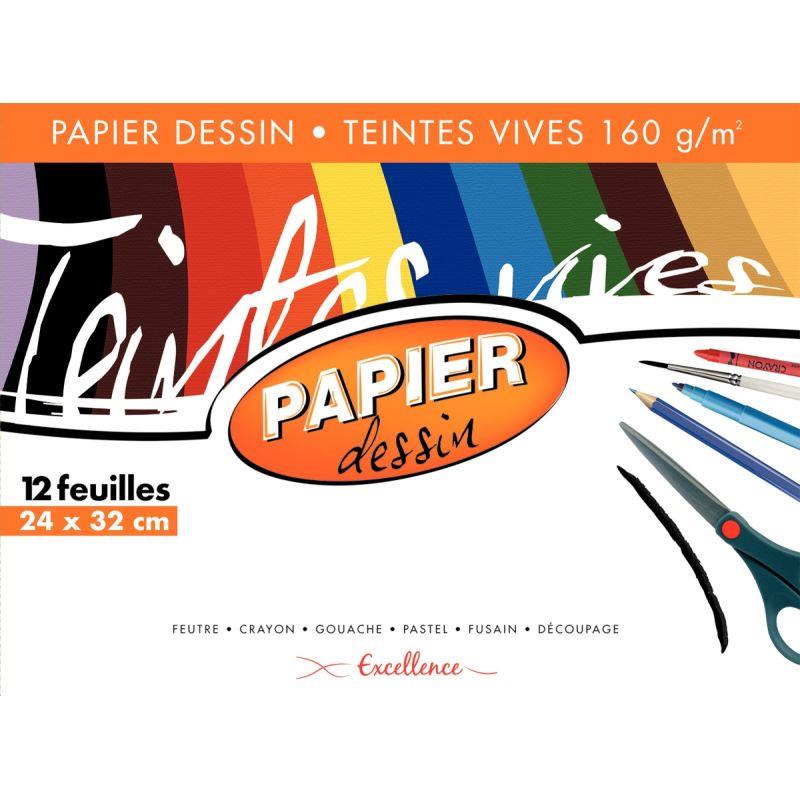 Image de  Pochette de 12 feuilles à dessin 160g 24x32cm couleurs vives 