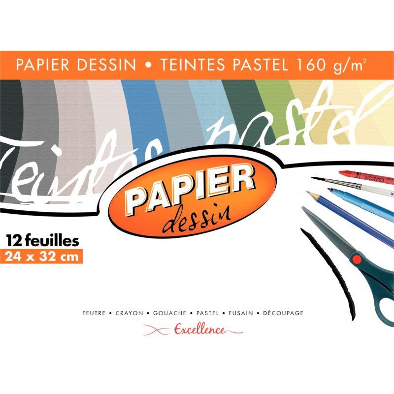 Image de  Pochette de 12 feuilles à dessin 160g 24x32cm couleurs pastels 
