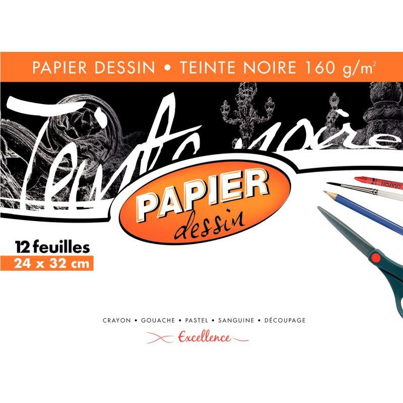 Image de  Pochette de 12 feuilles à dessin 160g 24x32cm noir 