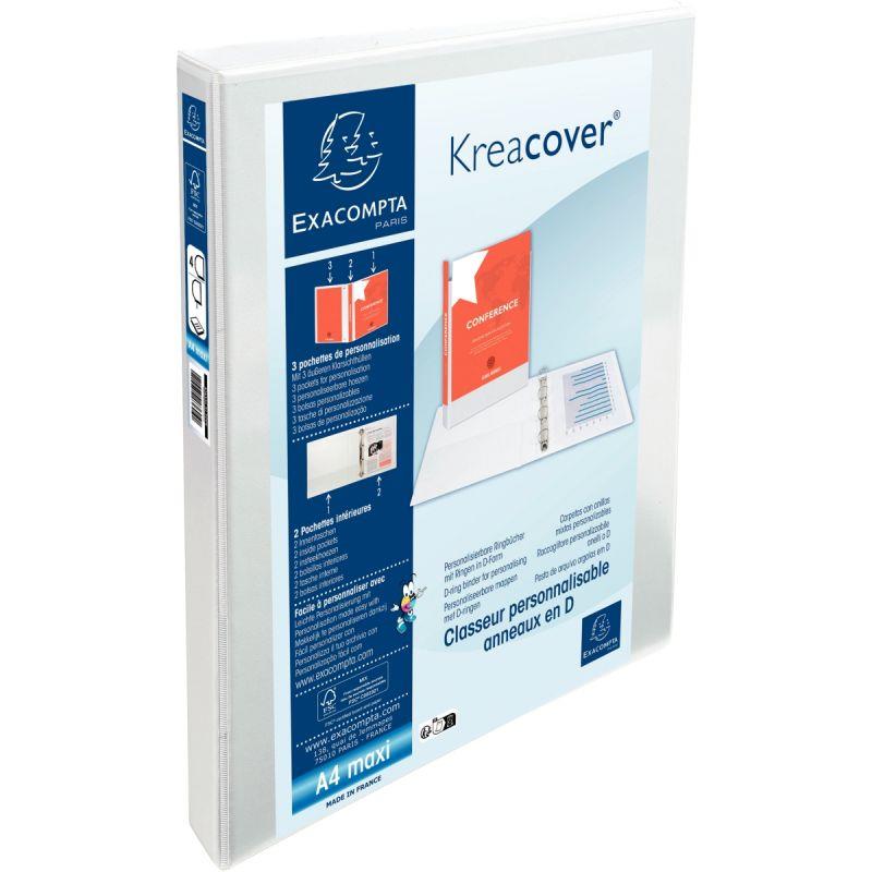 Image de  Classeur personnalisable KREACOVER format A4+, 4 anneaux diamètre 20 mm, blanc 