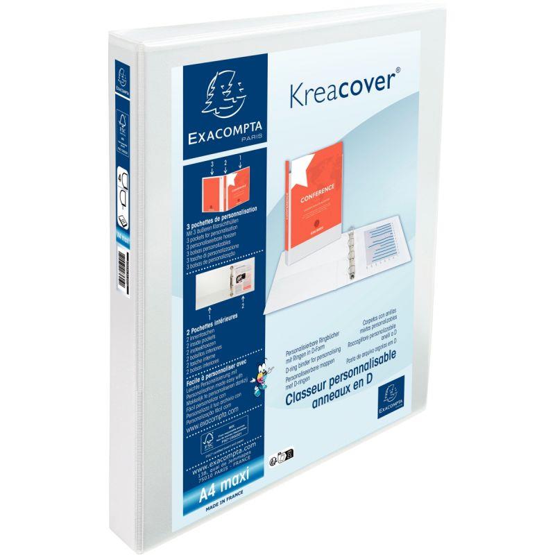 Image de  Classeur personnalisable KREACOVER format A4+, 4 anneaux diamètre 25 mm, blanc 