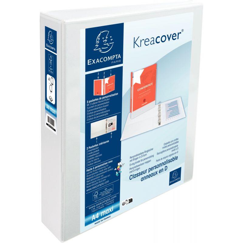 Image de  Classeur personnalisable KREACOVER format A4+, 4 anneaux diamètre 40 mm, blanc 