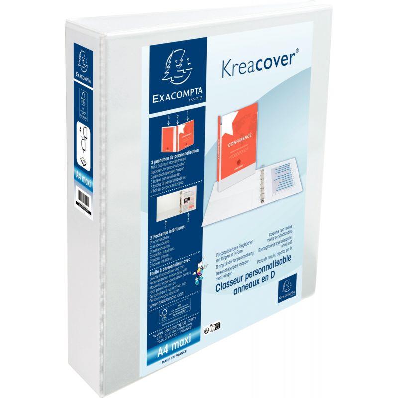 Image de  Classeur personnalisable KREACOVER format A4+, 4 anneaux diamètre 50 mm, blanc 