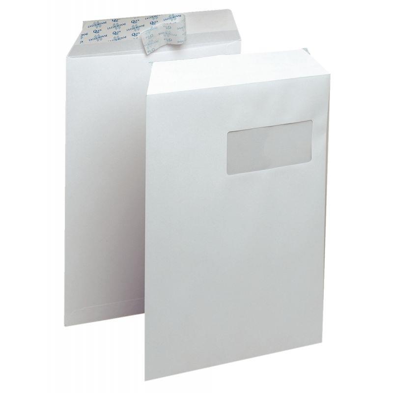 Image de  Paquet de 50 pochettes blanches 229x324mm 90g bande siliconée fenêtre 50x100mm 