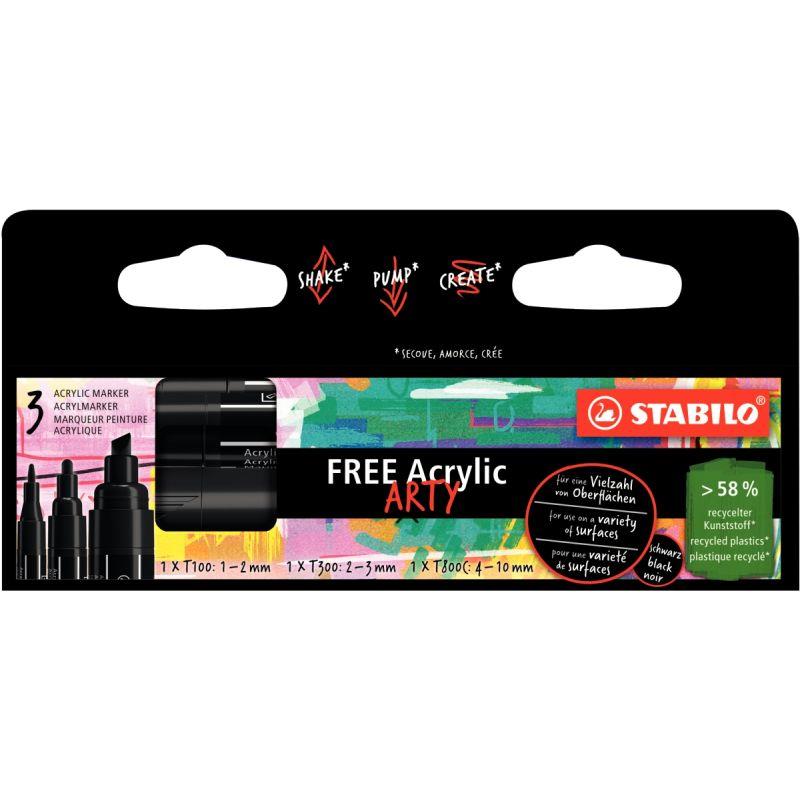 Image de  Étui de 3 marqueurs Stabilo free pointes assorties noires 