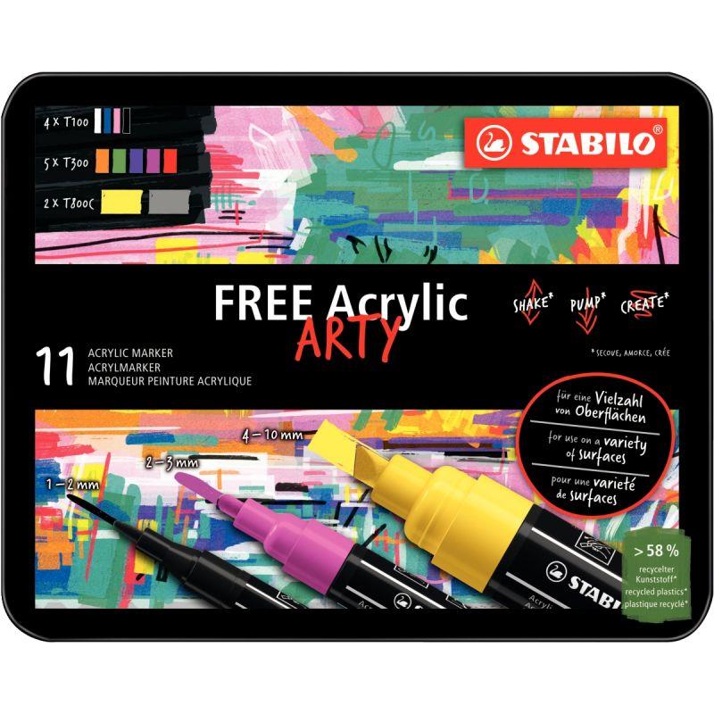 Image de  Boite de 11 marqueurs Stabilo free acrylique assortis 