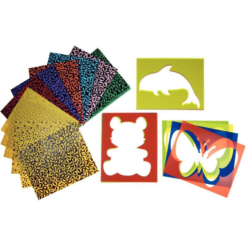 Image de  Lot de 12 pochoirs animaux + papier à motifs 