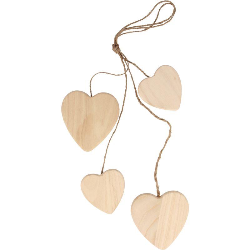 Image de  Suspension de 4 cœurs en bois 