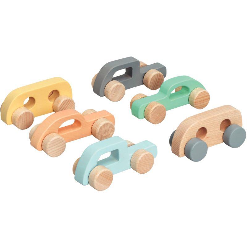 Image de  Lot de 6 voiturettes en bois pastel 