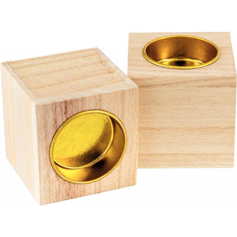 Image de  Lot de 5 bougeoirs carrés en bois 