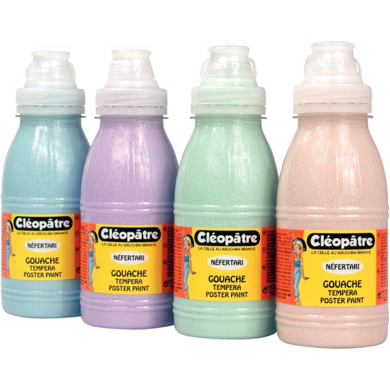 Image de  Carton de 4 Flacons 500 ml de peinture pailletée, coloris pastel assortis 