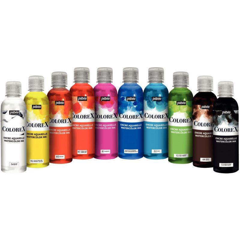 Image de  Lot de 10 Flacons 250 ml d''encres à dessiner COLOREX dont 3 offerts 