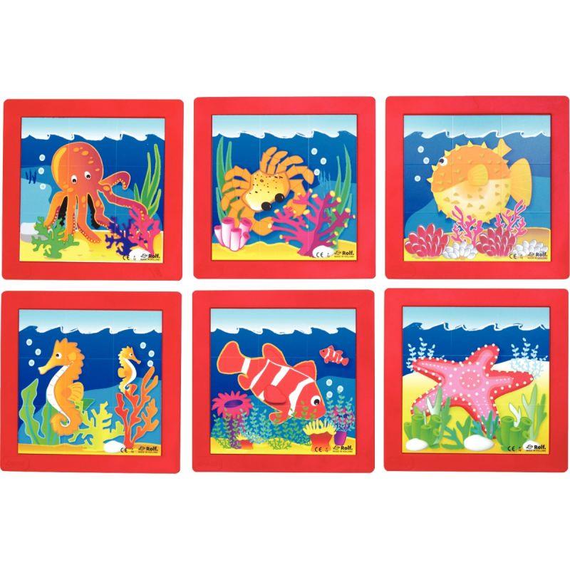 Image de  Lot de 6 puzzles en plastique de 9 pièces, les animaux de la mer 