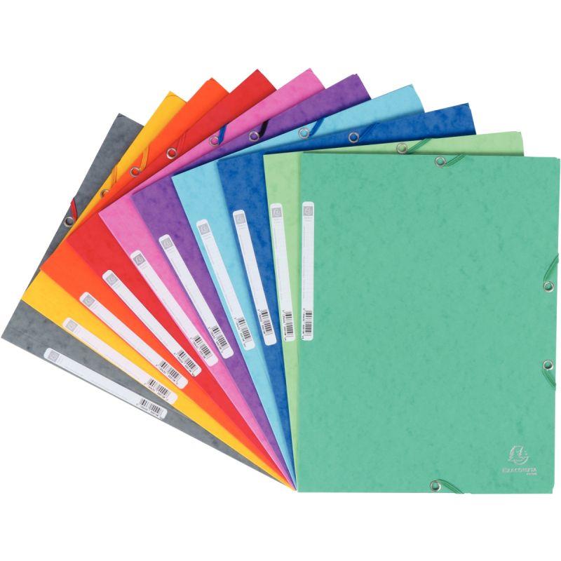 Image de  Paquet de 10 chemises 3 rabats à élastiques en carte lustrée 400g, coloris assortis 