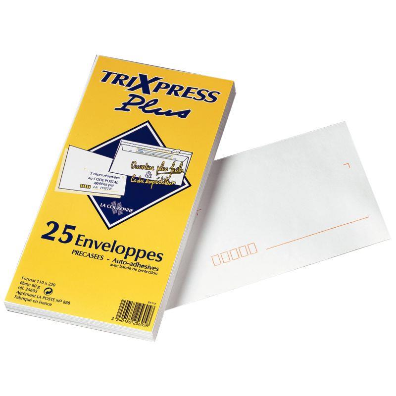 Image de  Paquet de 25 enveloppes blanches 110x220mm 80g bande siliconée précasées 