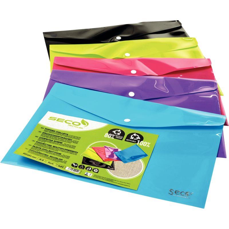 Image de  Paquet de 5 enveloppes avec bouton pression en polypropylène 80% recyclé pour format A4 