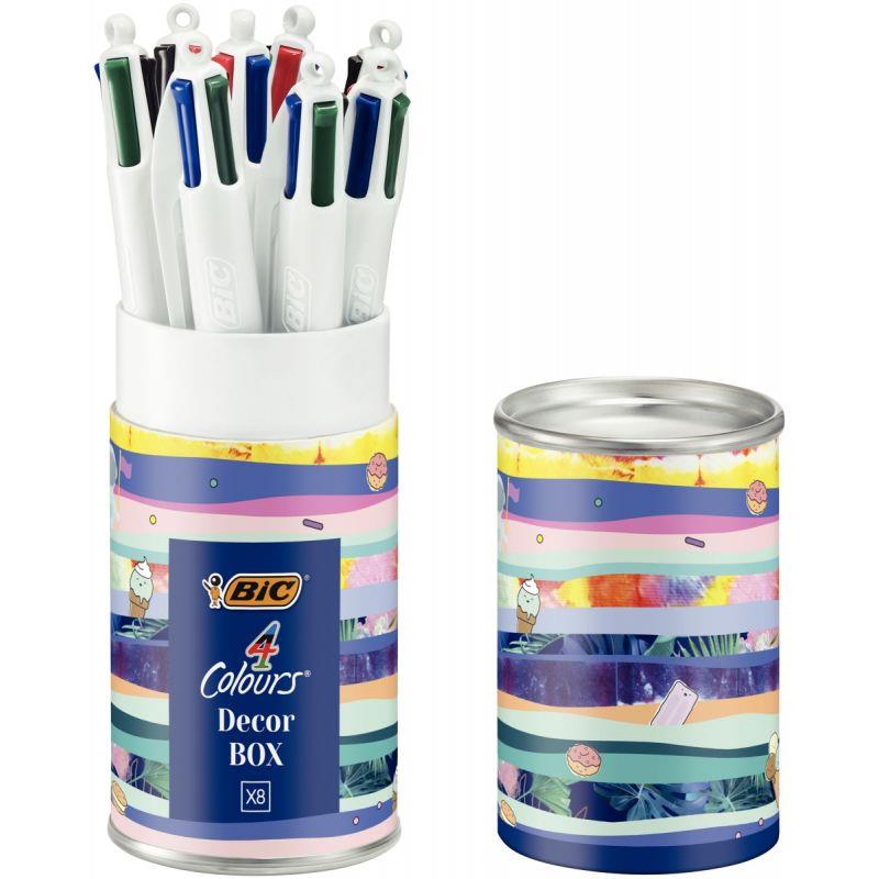 Image de  Boîte de 8 stylos 4 couleurs décors assortis 