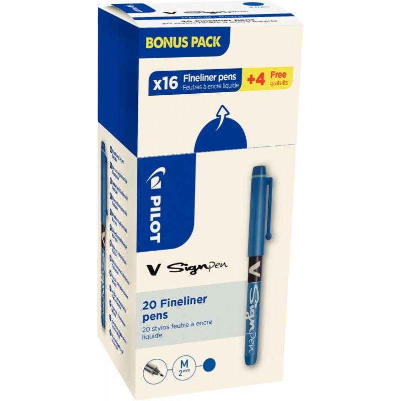 Image de  Écopack de 20 feutres V-Sign bleus dont 4 gratuits 